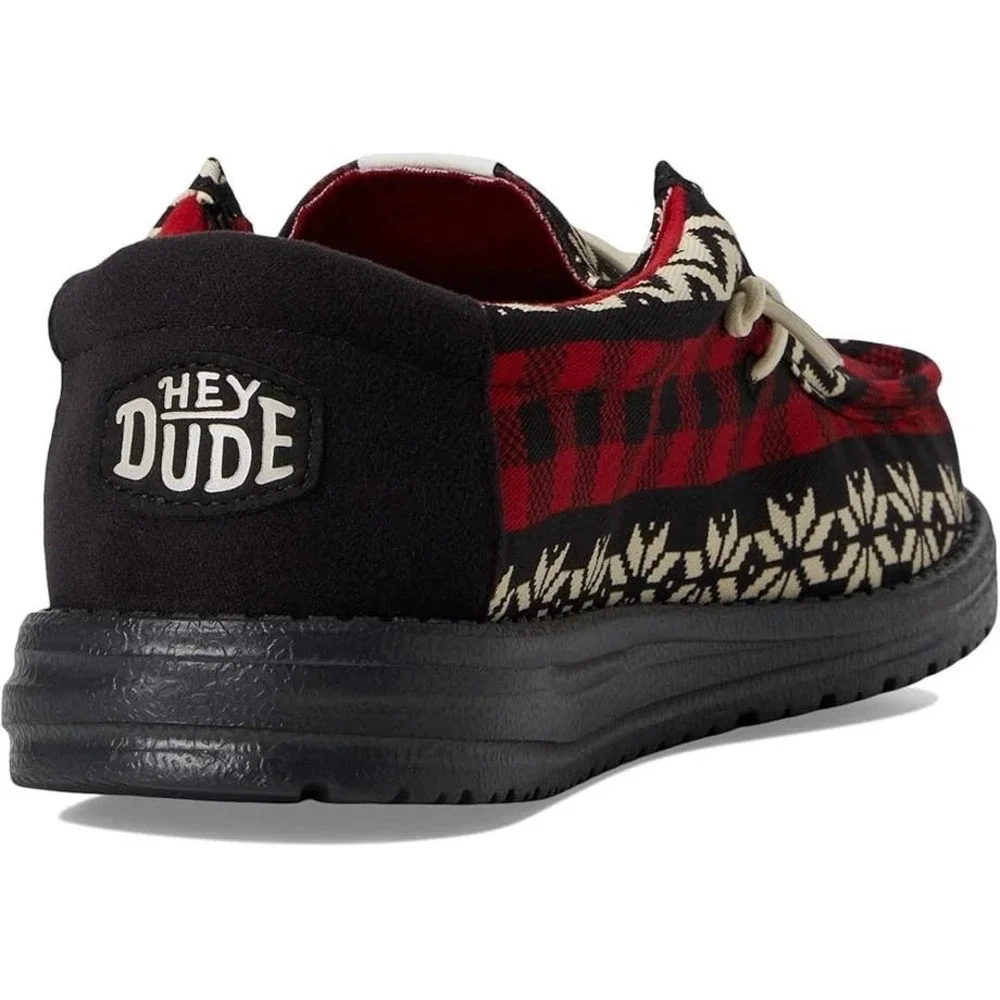 Hey Dude Wally Holiday Cheers Mens Size 14 Black Multi Plaid Loafers 41862-0C4